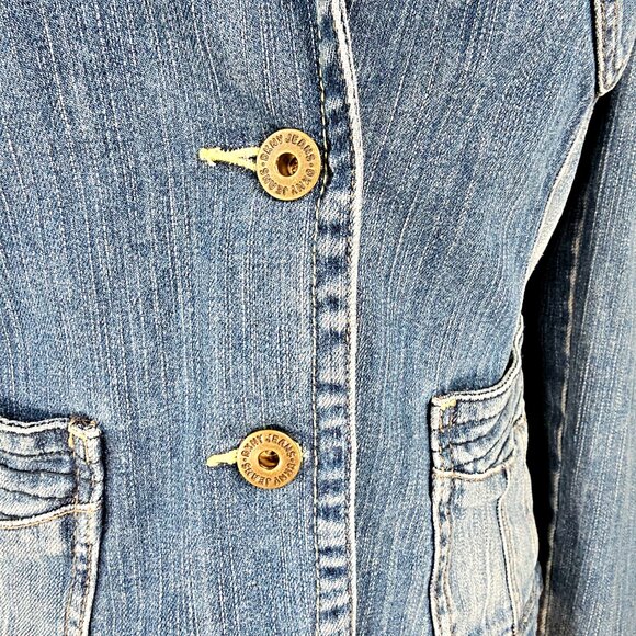 DKNY Jeans Y2K Industrial Chic Tailored Denim Blazer Jacket - Large - Picture 12 of 16